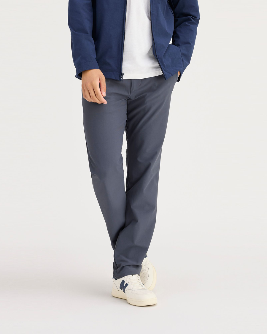 Front view of model wearing Ombre Blue Go Chino, Slim Fit with Airweave.