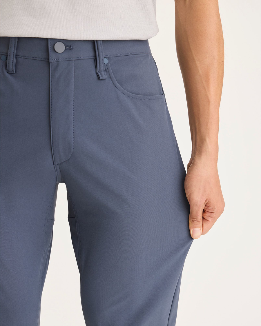 View of model wearing Ombre Blue Go Pant, Slim Fit with Airweave.