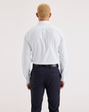 Back view of model wearing Placid Blue Men's Slim Fit Crafted Shirt.