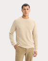 Front view of model wearing Sahara Khaki Crewneck Sweater, Regular Fit.