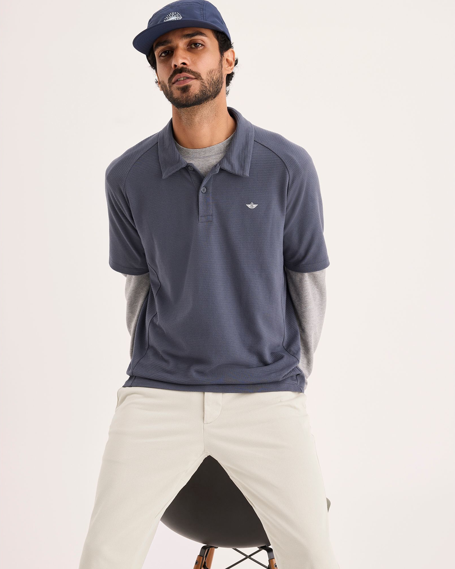 View of model wearing Sahara Khaki Go Activeflex Chino, Skinny Fit.