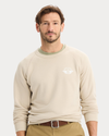 View of model wearing Sahara Khaki Icon Crewneck Sweatshirt, Regular Fit.