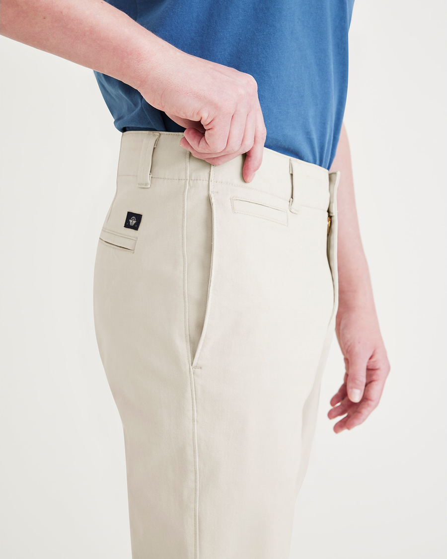 View of model wearing Sahara Khaki Men's Skinny Fit Smart 360 Flex California Chino Pants.