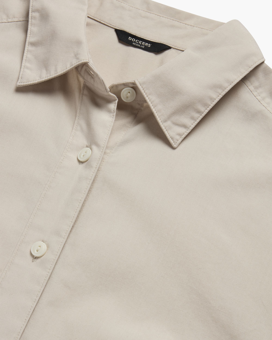 View of model wearing Sahara Khaki Midi Shirt Dress, Regular Fit.