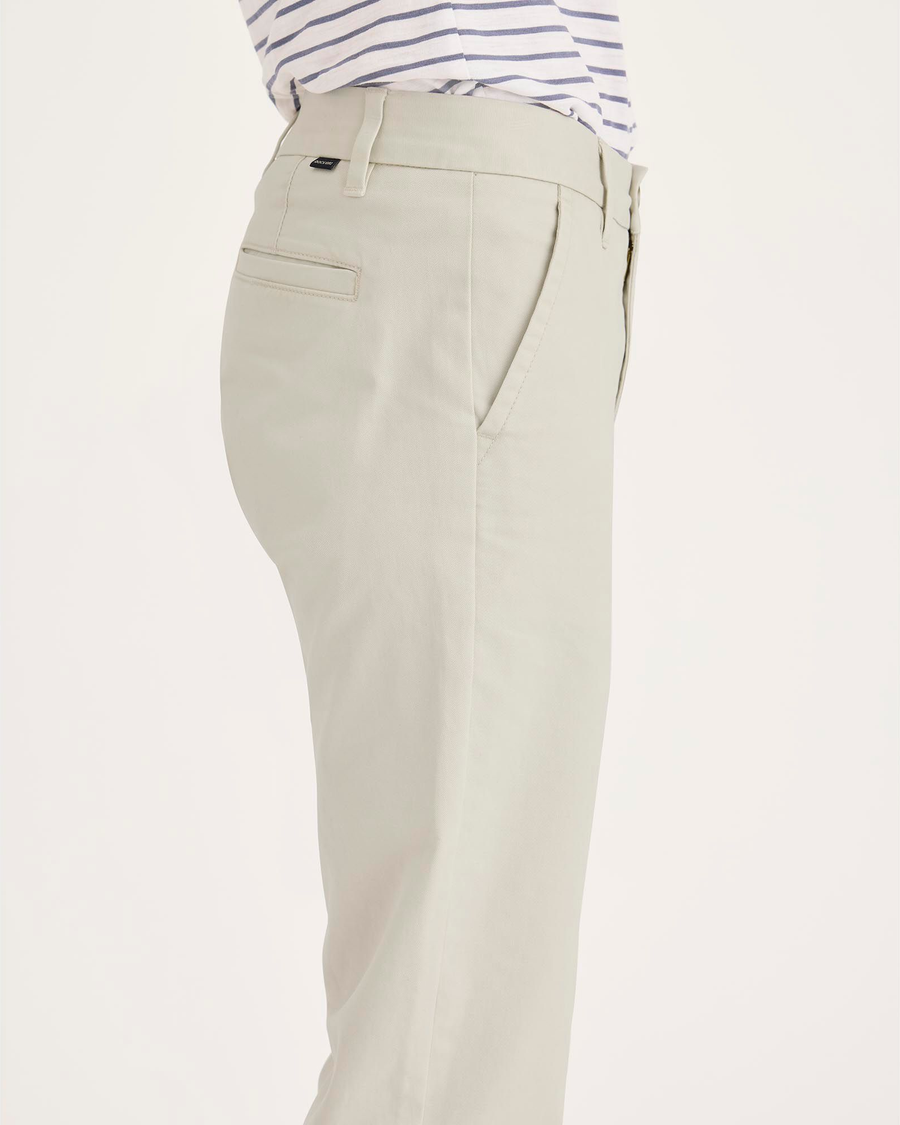 Side view of model wearing Silver Birch Weekend Chino Pants, Slim Fit.