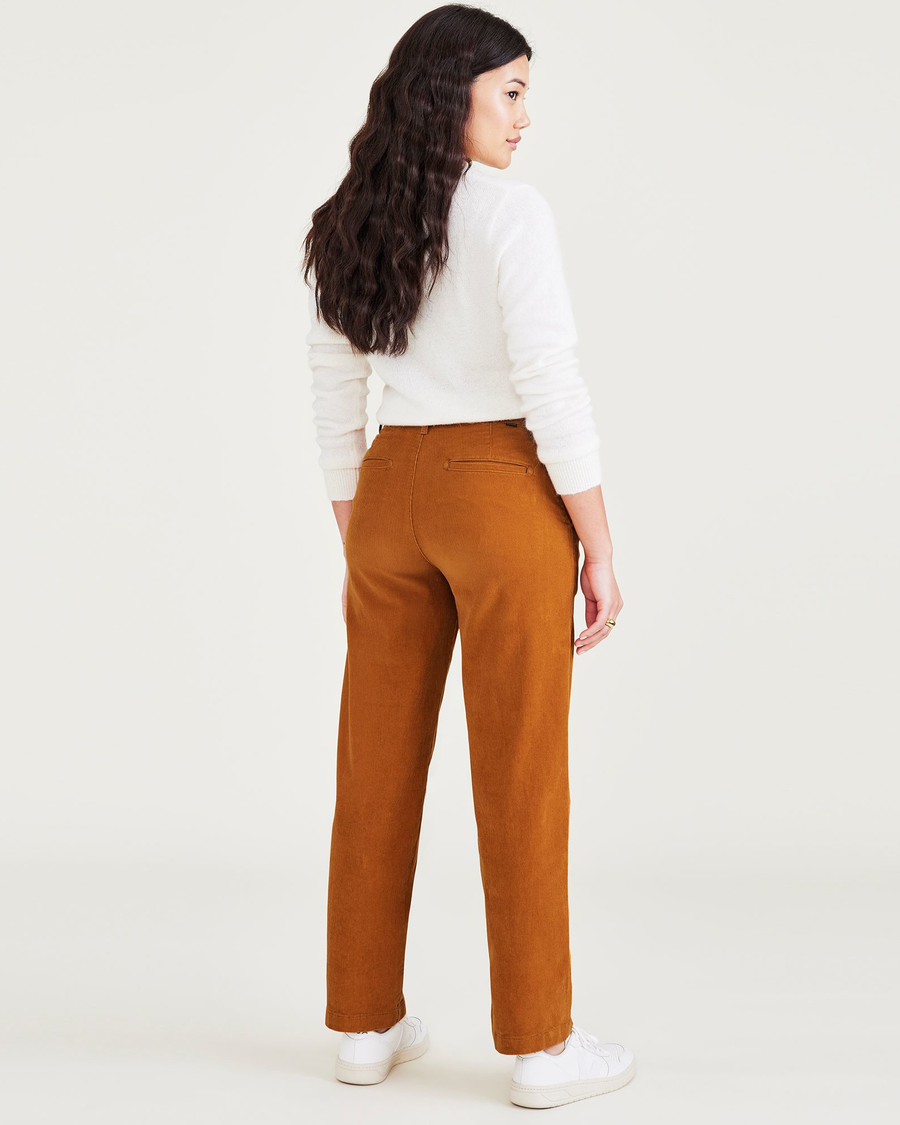 Back view of model wearing Sorrel Women's High Waisted Straight Fit Original Khaki Pants.