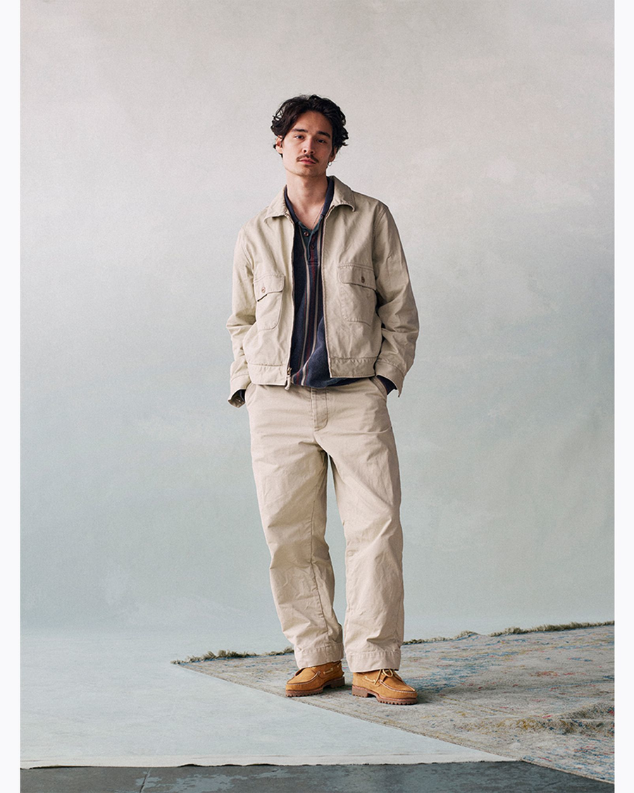 View of model wearing Standard Khaki Dockers® x Transnomadica Officer Chino.