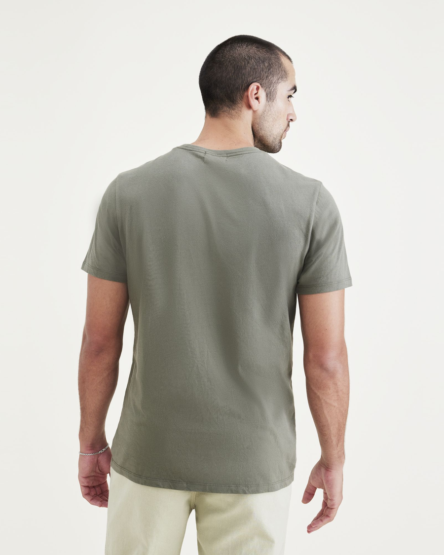 Back view of model wearing Stencil Camo Big and Tall Graphic Tee Shirt.