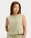 View of model wearing Tea Button-Front Tank, Regular Fit.