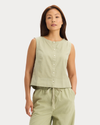 Front view of model wearing Tea Button-Front Tank, Regular Fit.