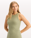 View of model wearing Tea Tank Dress with Loft Knit, Slim Fit.