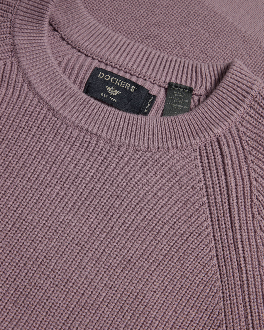 View of model wearing Toadstool Crewneck Sweater, Regular Fit.