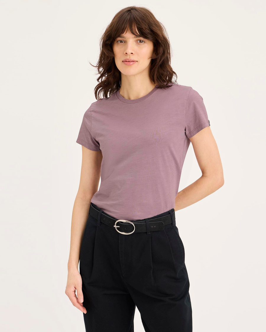 Front view of model wearing Toadstool Favorite Tee Shirt, Slim Fit.