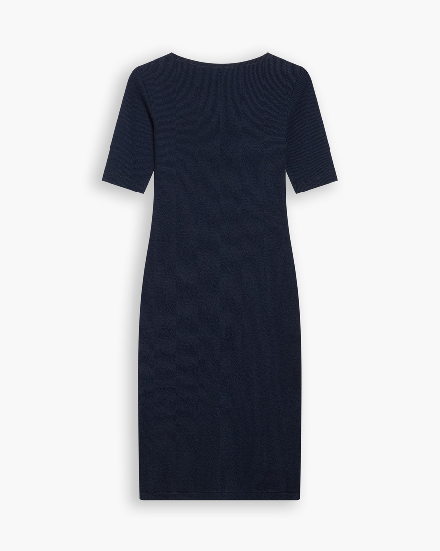 View of model wearing Total Eclipse Rib Dress with Lofi Knit, Slim Fit.
