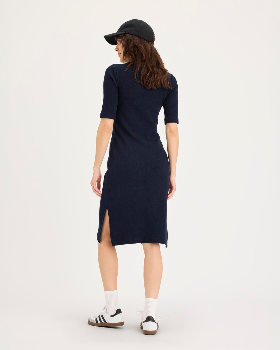 Back view of model wearing Total Eclipse Rib Dress with Lofi Knit, Slim Fit.