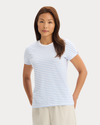 Front view of model wearing Vista Blue Favorite Tee, Slim Fit.