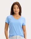 View of model wearing Vista Blue Favorite V-Neck Tee Shirt, Slim Fit.