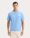 Front view of model wearing Vista Blue Graphic Tee, Regular Fit.