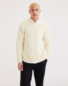 Front view of model wearing Winter White Men's Regular Fit Crafted Crewneck Sweater.