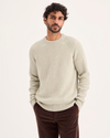 Front view of model wearing Wishbone Crewneck Sweater, Regular Fit.